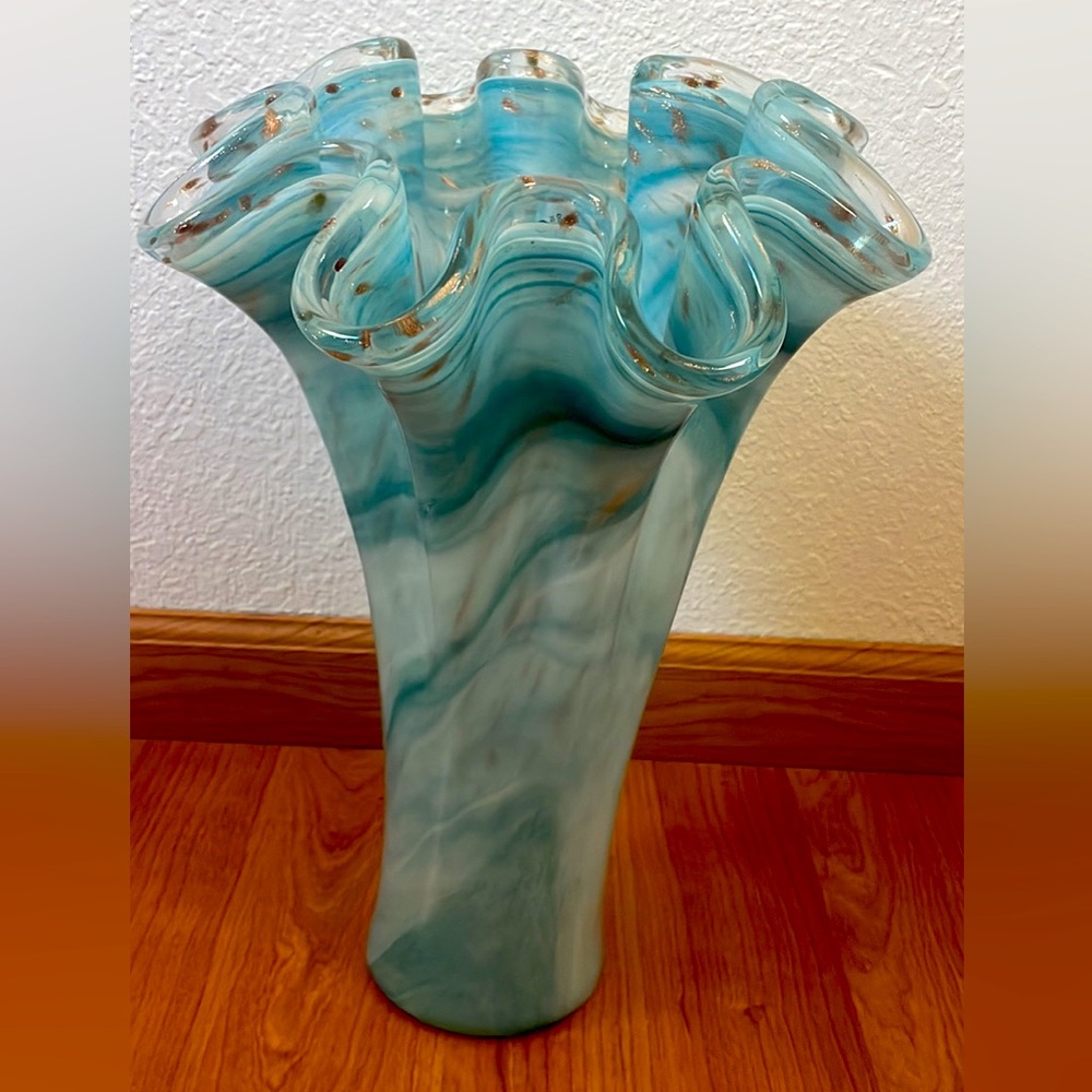 Mid Century Vintage Gold Flakes Big Murano Glass Vase, Italy, 2000s